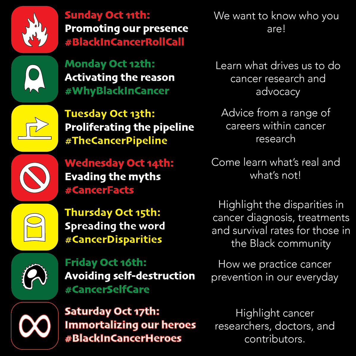 BlackinCancer's tweet photo. We've been working hard to bring together #BlackinCancerWeek and are delighted to give you a preview of what the week holds! We're so excited and can't wait for you to join us! https://t.co/0oOYmhw87O