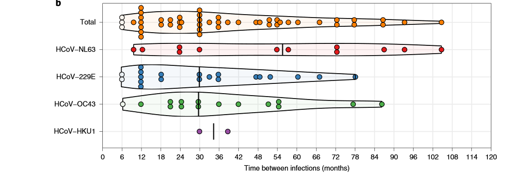 Wie wat bewaard heeft wat. Retrospectieve studie naar herinfectie met endemische coronavirussen. Conclusie: Beschermende immuniteit kortdurend, herinfectie frequent, soms al binnen een jaar. Geen reden om te denken dat dat voor SARS-CoV-2 anders is. rdcu.be/b7aM2