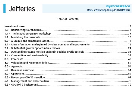 Here is another example of a detailed note that is actually useful on FinTwits darling  #GAW. Contents page only but you can see the depth of analysis it goes into. Initiation notes are the best place to start to get to know a business.24/