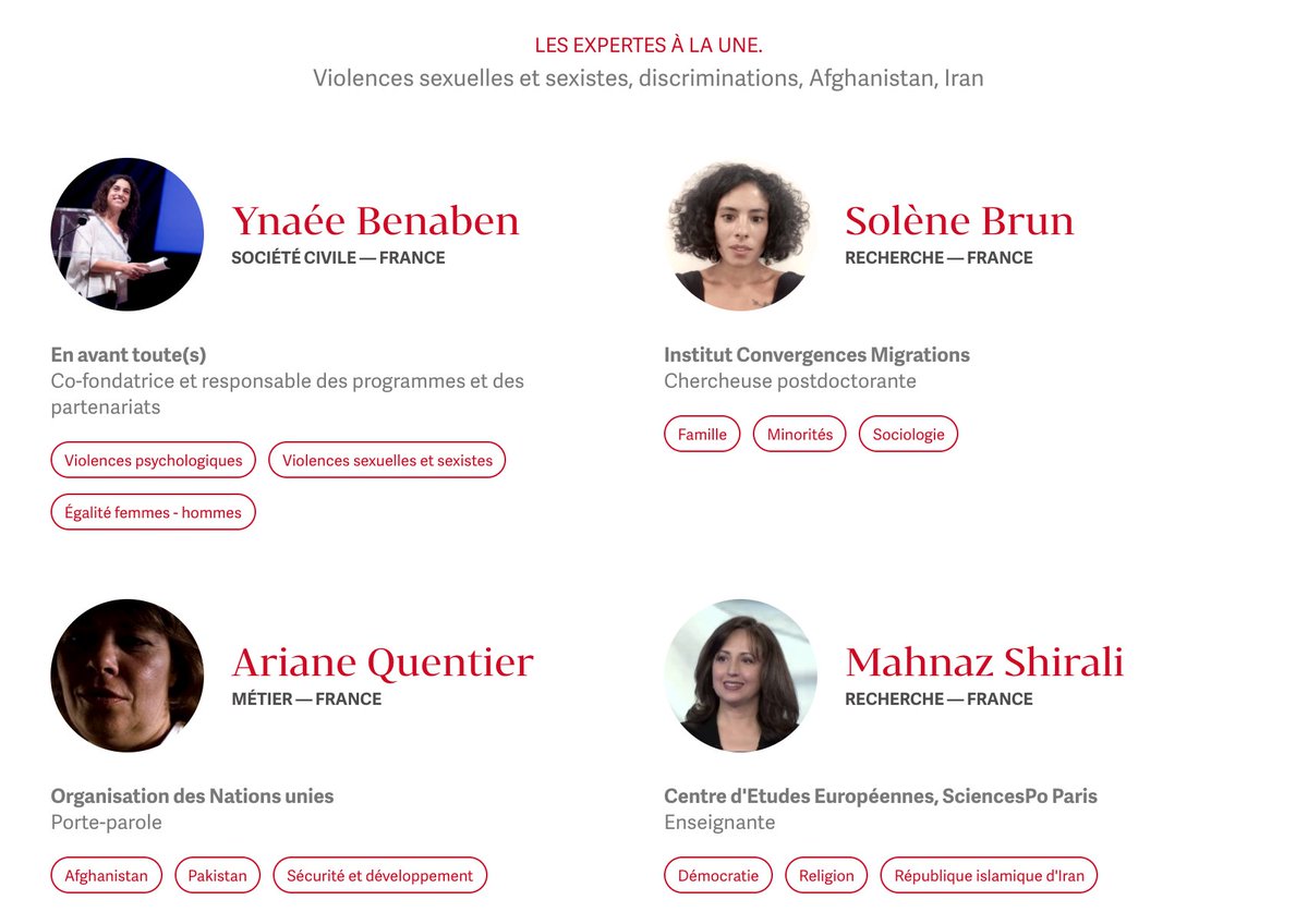 Les_Expertes's tweet photo. Violences sexuelles et sexistes, discriminations, Afghanistan, Iran : découvrez les expertes à la Une cette semaine. https://t.co/ljcF28kpY3