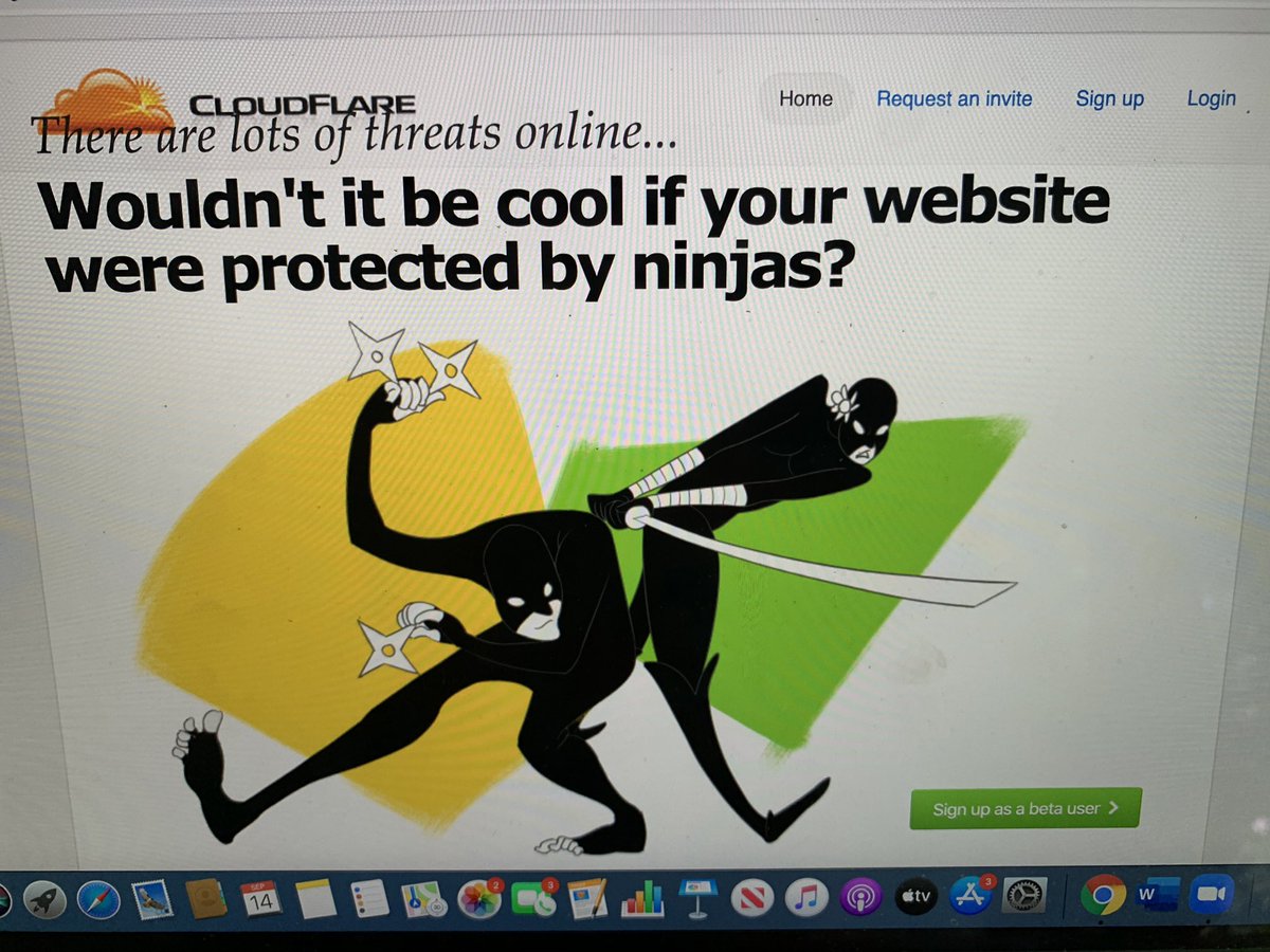 I am now reminiscing from  @tcdisrupt 2010. A few other things:1. We had been under the radar up until that point + took this competition very seriously. We had been using a beta homepage with “Wouldn’t it be cool if your website were protected by ninjas?” Our beta grew to 1K