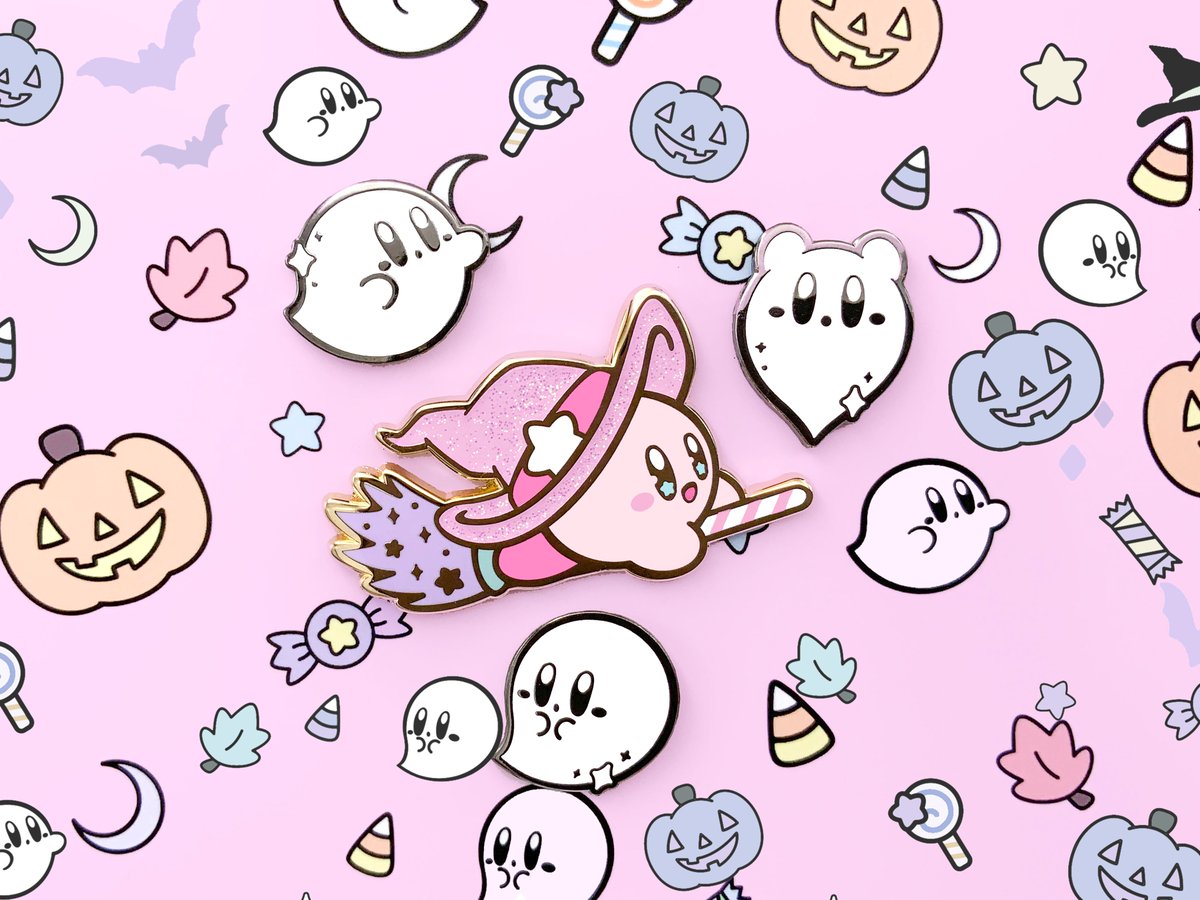 Hiya pals! ? Today I'm happy to reveal a few of my new Halloween pins! An updated Witch Kirby design, and some cutie ghostie Kirby mini pins that glow in the dark! Dropping in my shop on 9/25! ?✨ 