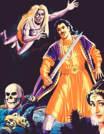 The king did as he was told and found the beggar there. He was drawing a magic circle and all around there were howling noises of vampires, ghosts and other nightly creatures. The beggar asked the king to go further deep into the woods.