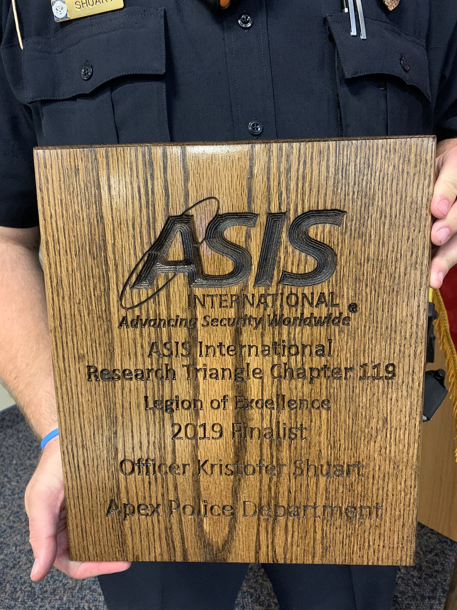 ApexPolice's tweet photo. Congratulations to Corporal  Shuart and Officer Ragland for receiving the ASIS Award for their work in Community Policing! https://t.co/xD22jv0H5p
