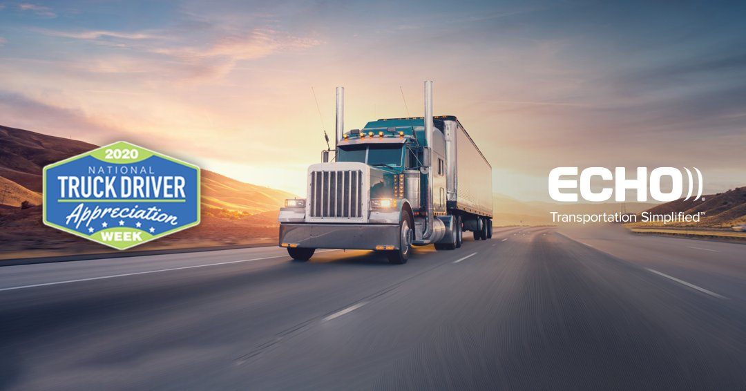 EchoLogistics's tweet photo. Happy National Truck Driver Appreciation Week! All of us at Echo extend our gratitude to truck drivers across the nation as they take on one of the most demanding and important jobs in America. Join us as we celebrate all week long! #NTDAW #NTDAW20 #CarryTheLoadTogether https://t.co/zZo1dtKUYy