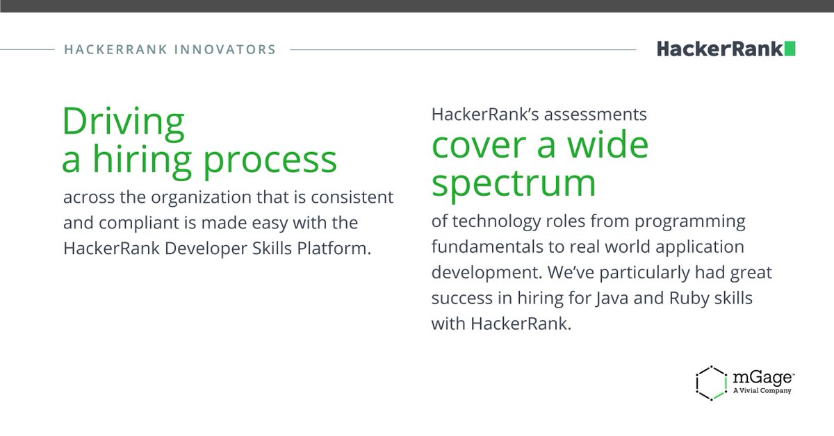 hackerrank's tweet photo. With HackerRank's Developer Skills Platform, mGage has been consistently hiring top technology &amp; engineering talent in Los Angeles &amp; the Dominican Republic.

Congratulations @mGageLLC for being featured as a HackerRank Innovator! 🏆 

#HackerRankInnovator #HackerRankInnovators https://t.co/4cSxkisnAt