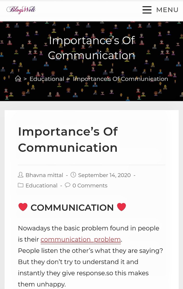 BlogsWelt_'s tweet photo. Here comes Guest Post by Bhavna Mittal 
"Importance Of Communication"
Hope this Post will give you to get some knowledge about how to communicate.
Check this out.
https://t.co/4aVFZYtpqS
#newpost #communicationskills #Blog #Communication #bloggingcommunity https://t.co/qp8OmXybxf
