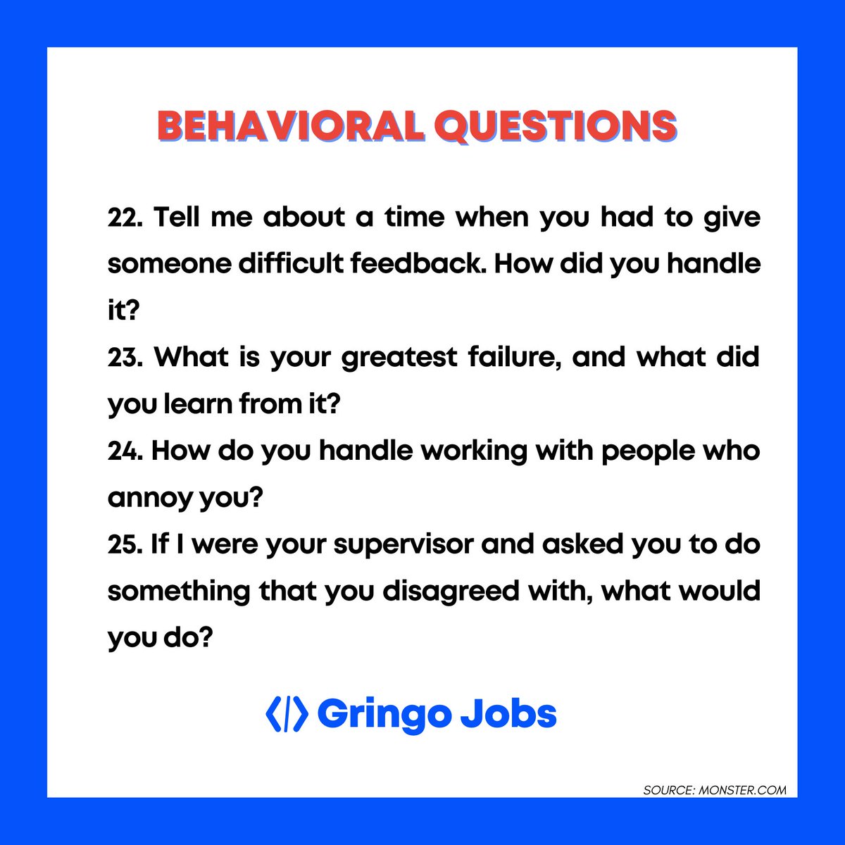 18-25/100 Segundo bloque de preguntas: BEHAVIORAL QUESTIONS.Aquí tu entrevistador quiere entender cómo te comportaste en el pasado y poder predecir cómo te comportarías si te contratan.-This is your chance to talk about your accomplishments-