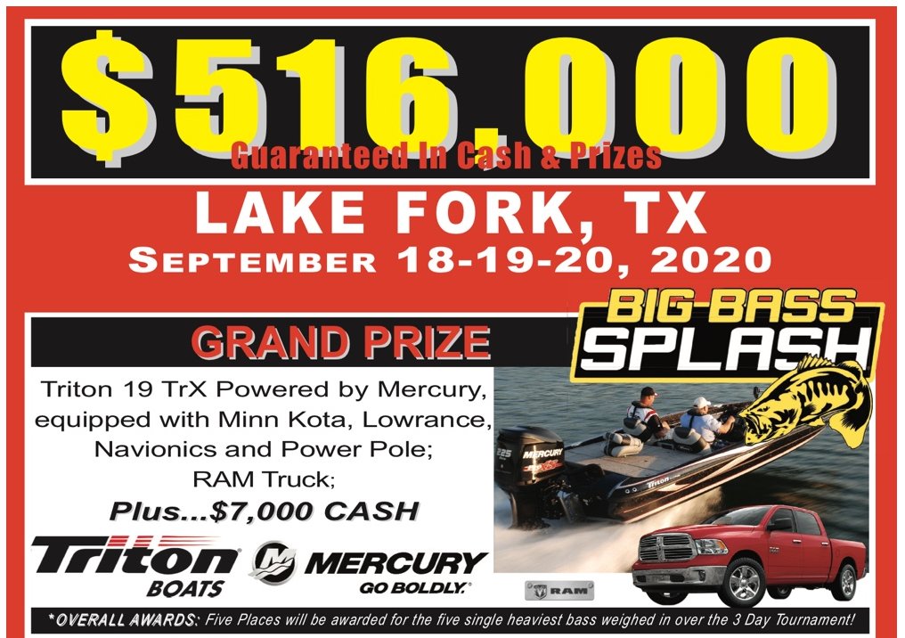 lfguidelanes's tweet photo. LAKE FORK BIG BASS SPLASH! Come win a Bass Boat &amp; CASH prizes! Starting Friday, Sept 18th. #lakefork #sealyoutdoors #fishingtournament
https://t.co/vSEGWswld2 https://t.co/Ft1faf7zgF