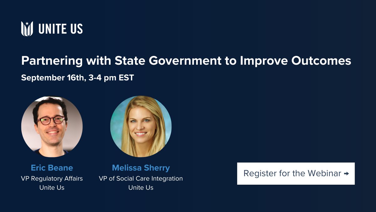 This Wednesday at 3-4pm ET, join a discussion with Eric Beane, VP of Government and Regulatory Affairs and Melissa Sherry, VP of Social Care Integration to explore government’s role in transforming care. RSVP and share your insights with us: uniteus.zoom.us/webinar/regist…