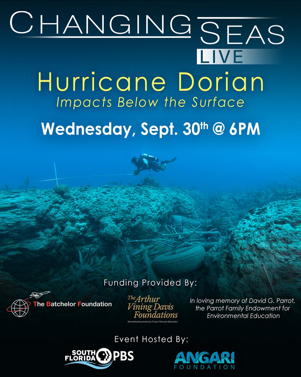 ANGARIocean's tweet photo. #HurricaneDorian made landfall in #TheBahamas as a #Cat5 storm. 180mph winds & #stormsurge caused catastrophic damage on land, but what happened at sea? Join us to chat w/@perryinstitute, @BMMRO & #FriendsoftheEnvironment abt Dorian & #marinelife. Register https://t.co/xDHmwx9JfL https://t.co/PHwZKeJur3