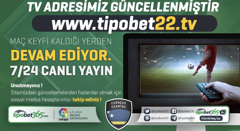 #Tipobet'in değerli üyelerinin dikkatine,
Güncel TV  giriş adresimiz tipobet22.tv olarak yenilenmiştir.
7/24 canlı maç keyfi kaldığı yerden devam ediyor.