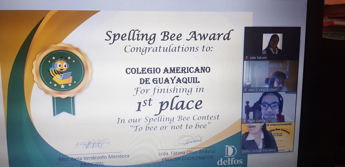 colamericanogye's tweet photo. Felicitamos a nuestra estudiante Paula Guerrero Pilaloa de 7mo. Básica, quien obtuvo el Primer Lugar en el III #Interscholastic Spelling Bee online organizado por la Unidad Educativa Delfos. 😊🎊🇪🇨🇺🇸🎉
Docente responsable: Miss Jacqueline Peña Ruiz
#ColegioAmericano #Guayaquil https://t.co/sl62PHdLBF