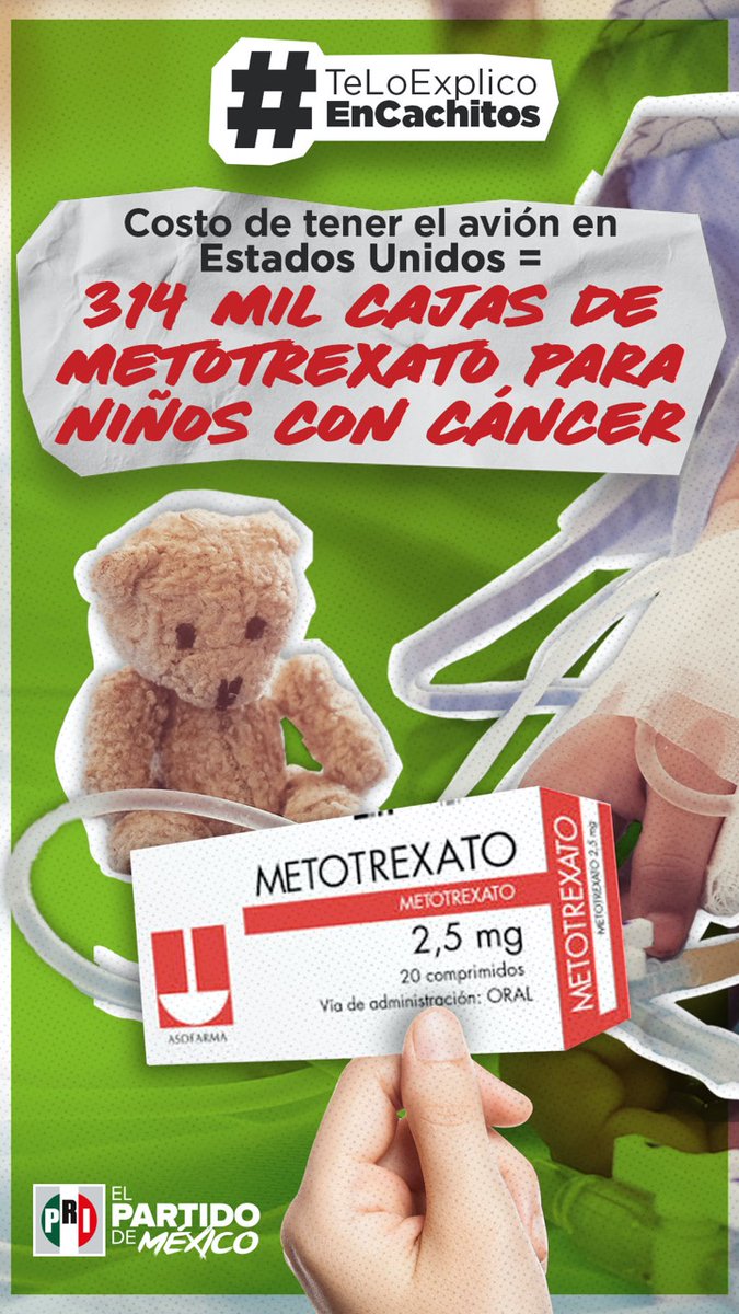 mayerochah's tweet photo. La no primera dama decía que con los niños no pero el costo de tener el avión en EU equivale a comprar 314 mil cajas de metotrexato para niños con cáncer. ¿#TeLoExplicoEnCachitos @BeatrizGMuller? https://t.co/koefyOab0W