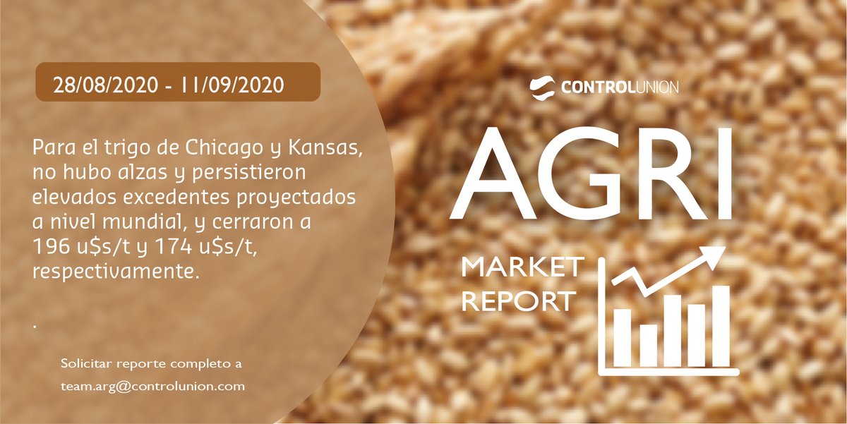 ControlunionARG's tweet photo. • Agri Market Report •
Período 28/08/20 - 11/09/2020
Solicitar reporte completo a team.arg@controlunion.com https://t.co/QxM3YFC1uP