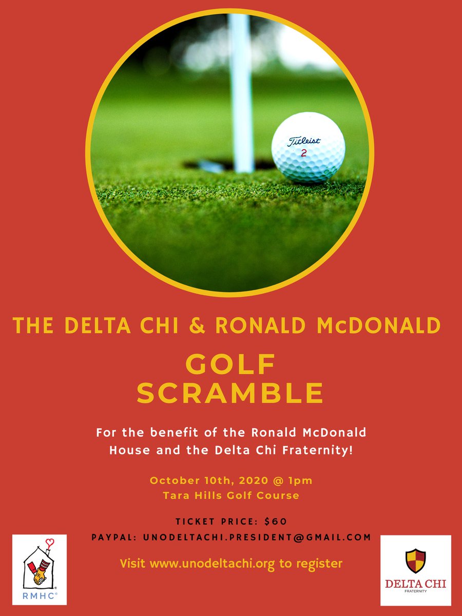 Come have fun and spend a day with the boys of Delta Chi at Tara Hills Golf Course for our 2nd Annual Golf Scramble to support the Ronald McDonald House and our Omaha Chapter!

Link is in our bio to sign up!