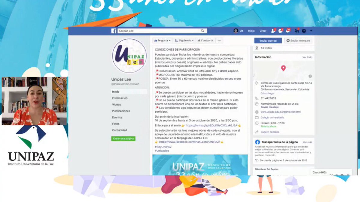 UNIPAZnoticias's tweet photo. ¡Es oficial! Abiertas inscripciones para concurso de  Microcuento / Poesía UNIPAZ 33 Años en Valores. Conoce detalles y revive los mejores momentos del programa #UNIPAZenTuCasaLIVE con Paula López, Coord. Plan Lector aquí https://t.co/JpQ1Ezoe6z
#OrgullosamenteUNIPAZ #UNIPAZLee https://t.co/riuZI0xwkm