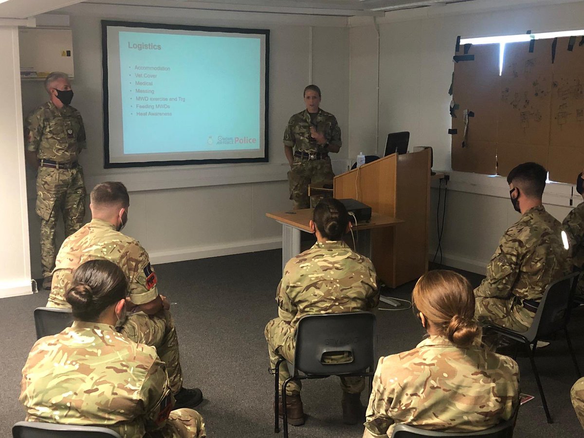 RAF__Police's tweet photo. Day 1 ✅. Todays inspections would have included the handlers personal presentation and that of their dog, correct documentation, serviceability of equipment and general canine first aid knowledge. The highest of standards will be expected from our #RAFPolice teams https://t.co/QRvZgkzUJ3