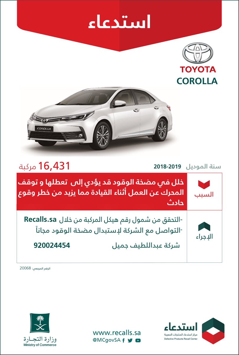888_abady's tweet photo. تحدثت عن المشكلة قبل شهر ونص..

استدعاء أكثر من 65 ألف سيارة من شركة تويوتا بسبب خلل في طرمبة البنزين قد يسبب حوادث خطيرة .. https://t.co/ibcajqxdyC