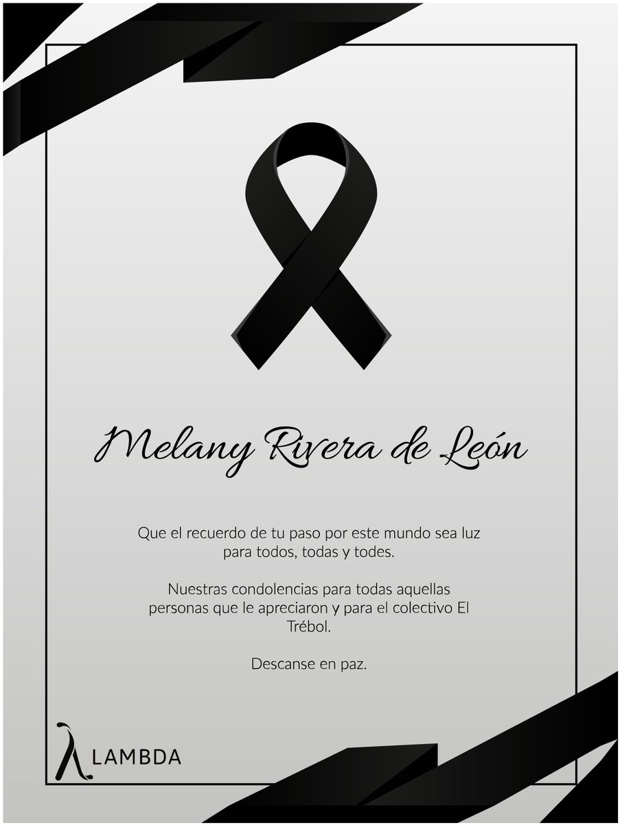 Lamentamos el fallecimiento de nuestra amiga y compañera Melany Rivera, compartimos el luto con aquellas personas que le conocieron y apreciaron.