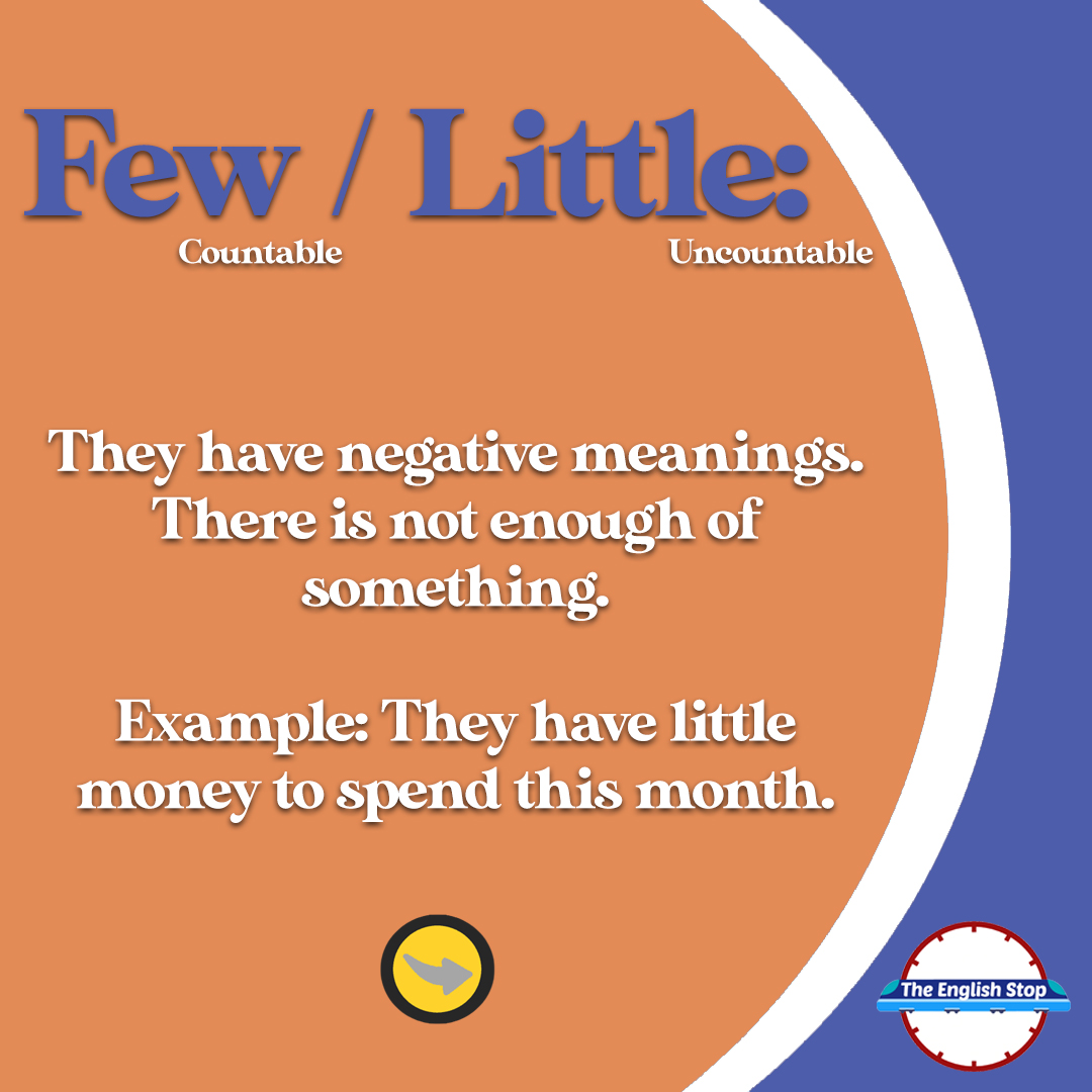 TheEnglishStop's tweet photo. In today's series 'What's the difference?'⁠
few 🆚 a few⁠
little 🆚 a little⁠

#whatisthedifference #few #afew #little #alittle #vocabulary #determiners #vocab #TeachingEnglish #OnlineEnglish #IELTS #ESL #EFL #ELT #TeachingEnglish #StudyEnglish #TeachEnglish #EnglishTeacher https://t.co/EXN11E60T8