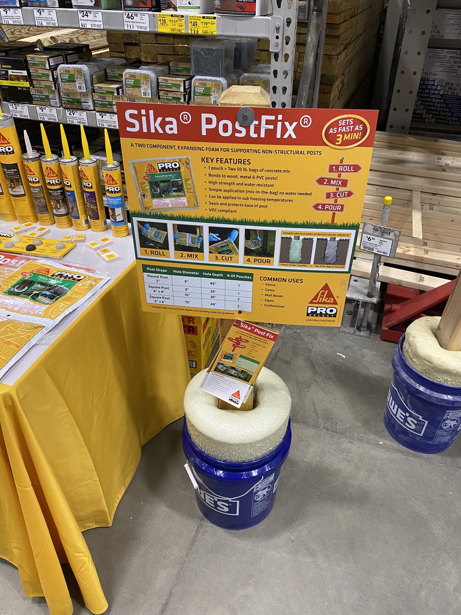 ShannonG386's tweet photo. #SikaPostFix •Simple application (mix in bag) no water needed •One pouch = two 50lb bags of concrete •Bonds to wood, metal, and PVC post •High strength and water resistant •VOC compliant #Sika #FixItOnce https://t.co/MCAlNH0v99