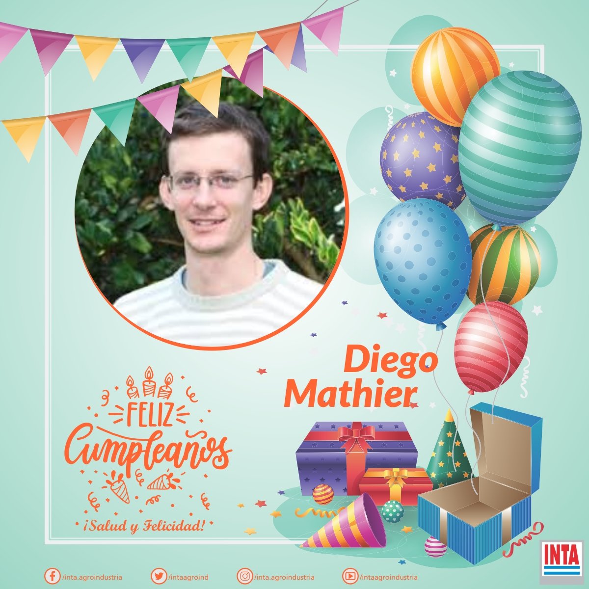 INTAAgroind's tweet photo. #FelizCumpleaños 🎉🎉
¡¡Hoy celebramos junto a nuestro Compañero #DiegoMathier 🎂🎁 y desde el Equipo te deseamos que pases un hermoso día!!
#SomosINTA #HayEquipo 💪 https://t.co/Ol7oyR9iOy