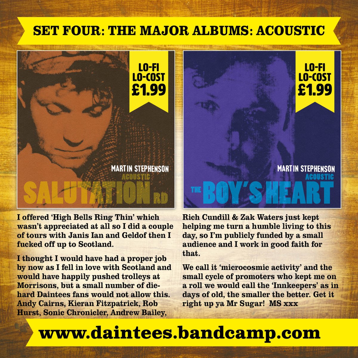 "Salutation Rd Acoustic" & "Boy's Heart Acoustic" (2011)A final few words from me on the four acoustic recordings of the major label releases .... Mx http://daintees.bandcamp.com 