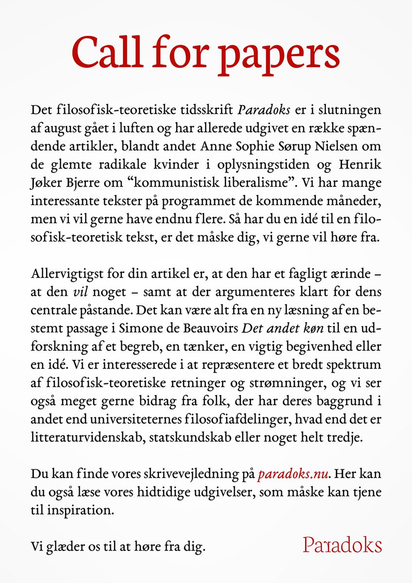 Vi søger nye artikler. Er det noget for dig? Læs mere på paradoks.nu/bidrag/.