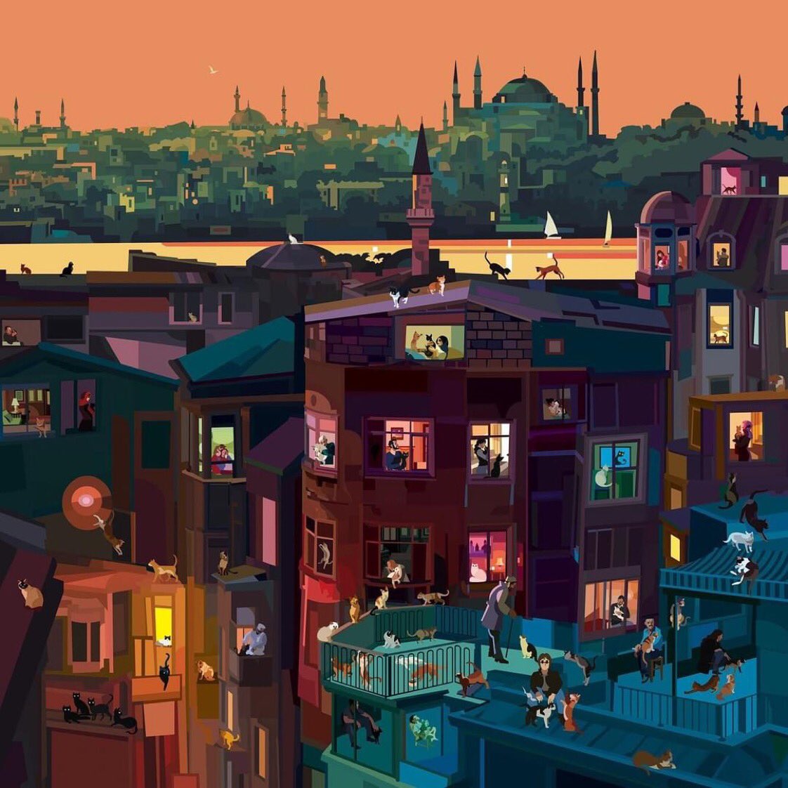 meyowbox's tweet photo. Pierpaolo Rovero İstanbul’u ve İstanbul halkının kedi sevgisini çizmiş 😻 https://t.co/EvX15q3Cja