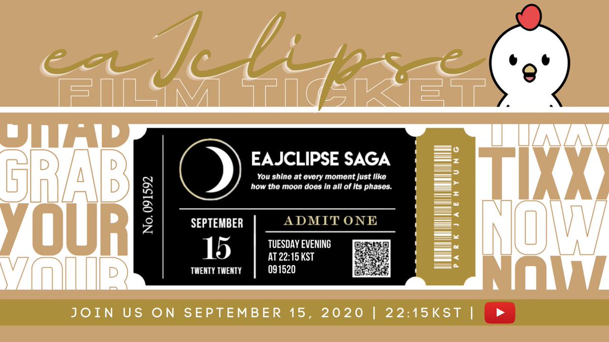 eaJternity's tweet photo. Are you in for a movie date?
We are inviting everyone for the film viewing of "eaJclipse" —a celebration of Jae's life and artistry. Let's walk down the memory lane once again on September 15, 2020, 22:15 KST, as we relive Jae's journey.
Set reminder on:
https://t.co/hlAOKSWYiN https://t.co/oENOGkOCNr