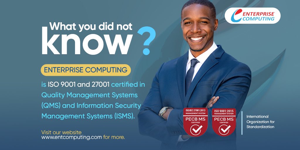 entcomputing's tweet photo. As an ISO 9001/27001:2015 certified Organization, we align our services to deliver quality service and customer satisfaction.
#certifiedcompany
#ISO9001/27001
#Itcompany
#simplifiedsolutions
#thepowerofSimplicity https://t.co/7ZNY6rUV0Y