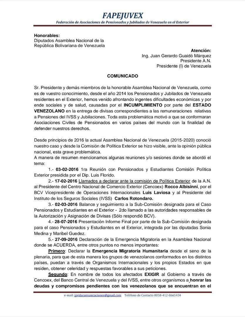 ArVenex's tweet photo. Nuevamente, los #jubilados y #pensionados #venezolanos en el #exterior claman la debida atención por parte del #presidente #demócrata de los #venezolanos. Cinco años de cartas, comunicaciones, llamadas, sin respuesta. #abandonados a nuestra suerte y #violando #derechos. https://t.co/JVOc3zUfAg
