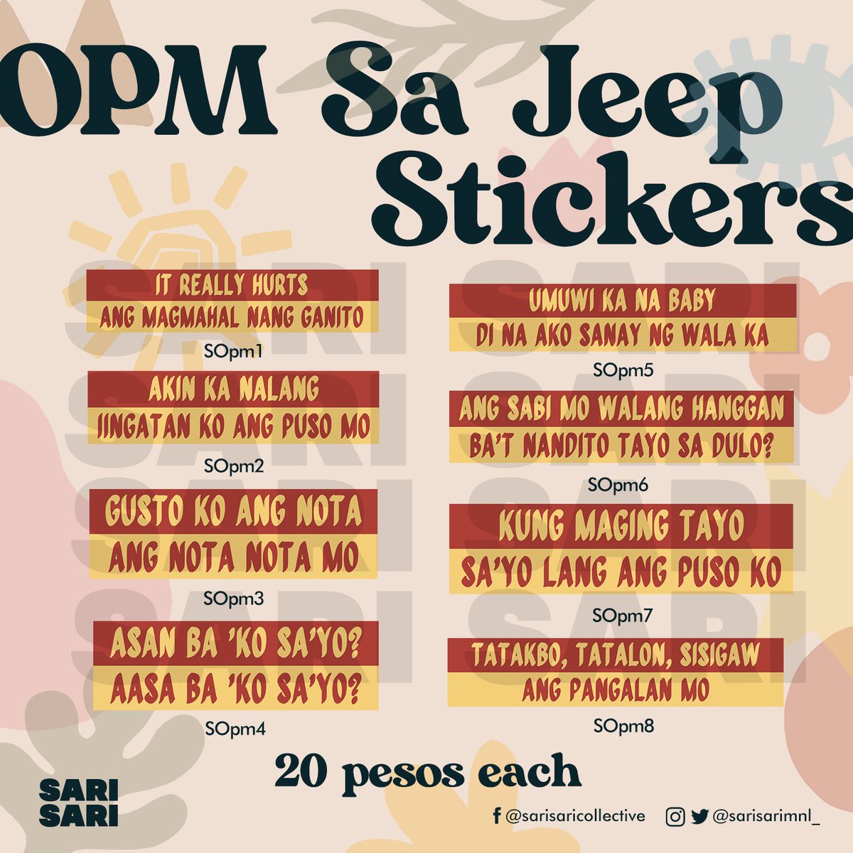 sarisarimnl_'s tweet photo. Note:
- All Stickers are estimated to be 2x2 in size.
- Link for ordering is on our bio!
#SariSariMNL
#ComebackForACause https://t.co/3fuuITNev7