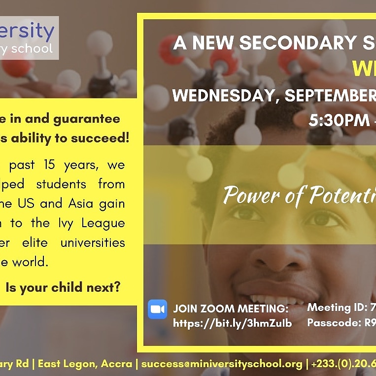 ChrysalisEdGH's tweet photo. "Come and hear about a new concept in secondary education." 
Date: Wednesday, 16th September, 2020
Time: 5.30 - 6.30pm
Location: Zoom
Meeting ID: 734 3691 2670
Passcode: R9Hwr6
Link:https://t.co/rNKeZDS6sQ
#Miniversity
#Globaleducation
#readyfortherealworld https://t.co/3xv35rCt8i