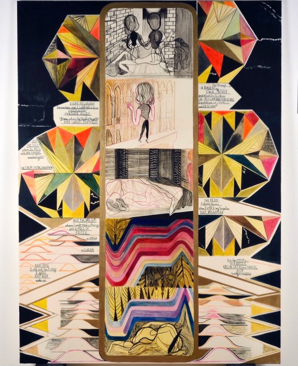 JMPaintingPrize's tweet photo. βThis painting is based on fragments of my own dreams. Shapes open out, scenes are formed and snippets of texts provide an account of the non-linear narratives that occupy my unconscious thoughts.β
You Come To Me In A Dream, acrylic on canvas, from #JM2016 by Emma Talbot β¨ https://t.co/1qGZjgLhPs