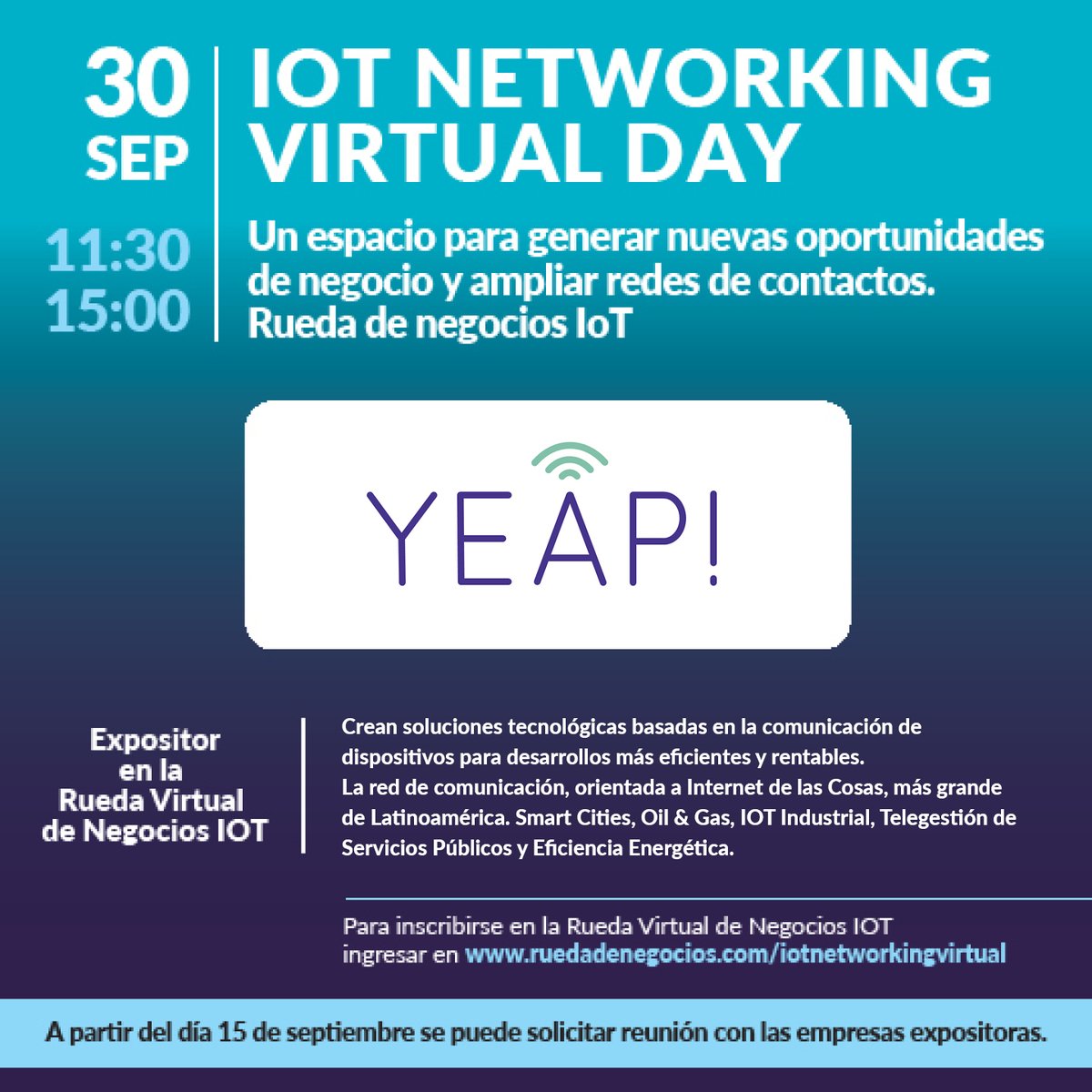 CabaseAr's tweet photo. #IOTNETWORKINGVIRTUALDAY 
La rueda de negocios cuenta con la participación de @YEAPiot !

¡No te lo pierdas!

Para ver agenda e inscripciones acá ingresa aquí -> https://t.co/ad6VYirQDP https://t.co/VOjhlJms1f