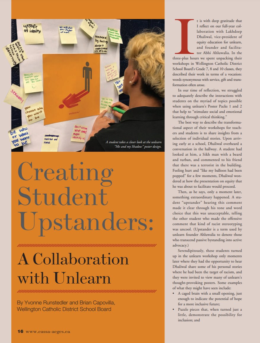 WellingtonCath's tweet photo. Equity and inclusion for student well-being forms an important part of our Board's Strategic Plan.  The work of our leaders @YRunstedler @BrianCapovilla and learners, highlighting how we are creating student upstanders in collaboration with @unlearn_com, was recently published. https://t.co/z9BoDm7ZQG