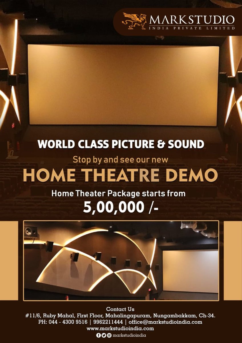 Let's enjoy with our new Home Theatre Demo | World Class Picture and Sound | <a href="/MarkStudioIndia/">MarkStudioIndia</a> 

#hometheatre #homecinemas #cinema #theater #projector #projectorscreen #audiospeakers  #homecinemaroom #loudspeakers #amplifier #speakers #cinemaroom #movie #sound #entertainment