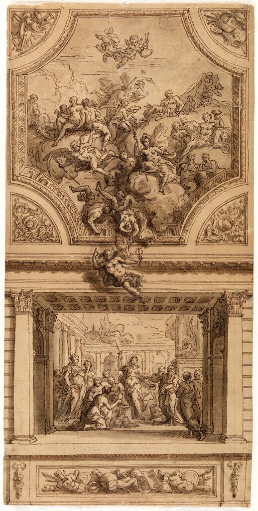 britishmurals's tweet photo. Sir James Thornhill’s sketch for the staircase ⁦@HanburyHallNT⁩ in the collection of the ⁦@cooperhewitt⁩. In the final design, executed c.1710, Thornhill reversed most of the elements of the composition. #MuralsMonday https://t.co/IxiEUn4tWY