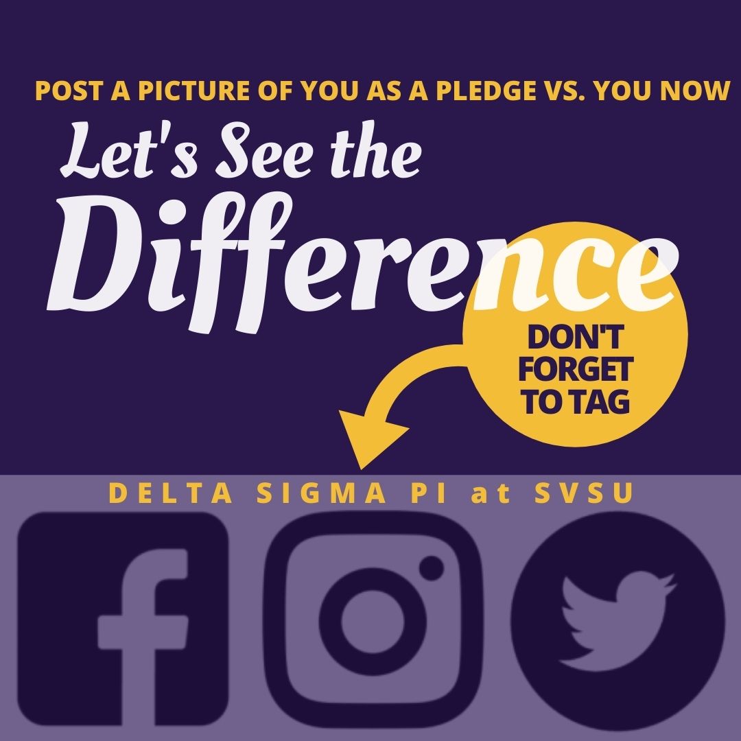 DSP_SVSU's tweet image. 💜Welcome to Recruitment Week: Day 1💛
Start things off by showing us how you’ve changed since pledging! Tag us here or on one of our other platforms.
#svsu2024 #dsp #deltasigmapi #muphi