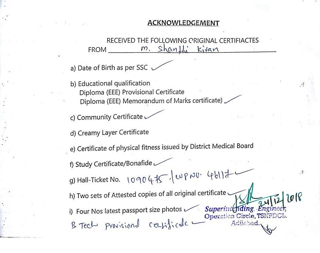shanthikiran218's tweet photo. @RaoKavitha @TelanganaCMO "TSNPDCL Subengg issue "Even after completing of certificate verification we have been denied our appointments, our  original certificate are at department since 2 years,,please help us mam... https://t.co/BlPMnIXcQi