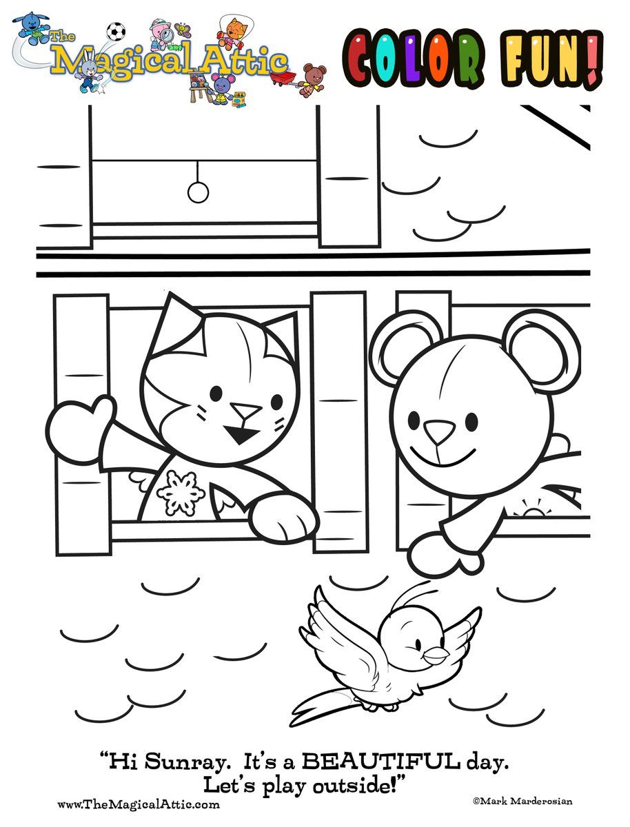 TheMagicalAttic's tweet photo. Make New Friends on Monday  Let's get our 🖍️&amp; have fun coloring #CrystalCat &amp; #SunrayBear as they meet a new friend out their window.  #Draw a picture of a new friend you might see out your window today. #LovetoColor #NationalColoringDay #LiveCreativeDay #ColoringFun #Friendship https://t.co/IZELfP9QfP