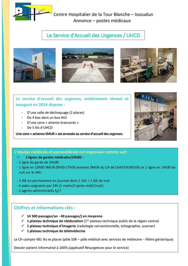 CHTB_Issoudun's tweet photo. Le CHTB recherche son/sa chef.fe de service des Urgences ! https://t.co/HXlEN1nRh2