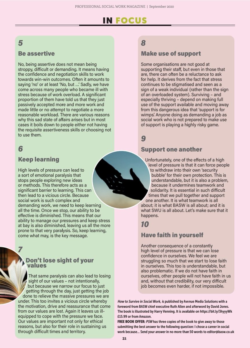 SWU_UK's tweet photo. 10 ways to Thrive in Social Work featured in Sept @BASW_UK  Professional Social Work Magazine.

Good luck to all new Social Work students and recent Social Work graduates. You are joining a terrific profession. https://t.co/HqblRpzn4K
