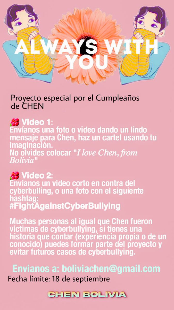 AnahiExol's tweet photo. 💐🌼  𝑨𝒍𝒘𝒂𝒚𝒔 𝒘𝒊𝒕𝒉 𝒚𝒐𝒖  🌼💐

  ⚡𝑃𝑟𝑜𝑦𝑒𝑐𝑡𝑜 𝑒𝑠𝑝𝑒𝑐𝑖𝑎𝑙 𝑝𝑜𝑟 𝑒𝑙 𝑐𝑢𝑚𝑝𝑙𝑒𝑎ñ𝑜𝑠 𝑑𝑒 𝐶ℎ𝑒𝑛⚡
@weareoneEXO   @exoonearewe 
@B_hundred_Hyun   @layzhang 
@chen_bolivia   @EXOBoliviaFans https://t.co/CG1Old0Kpl
