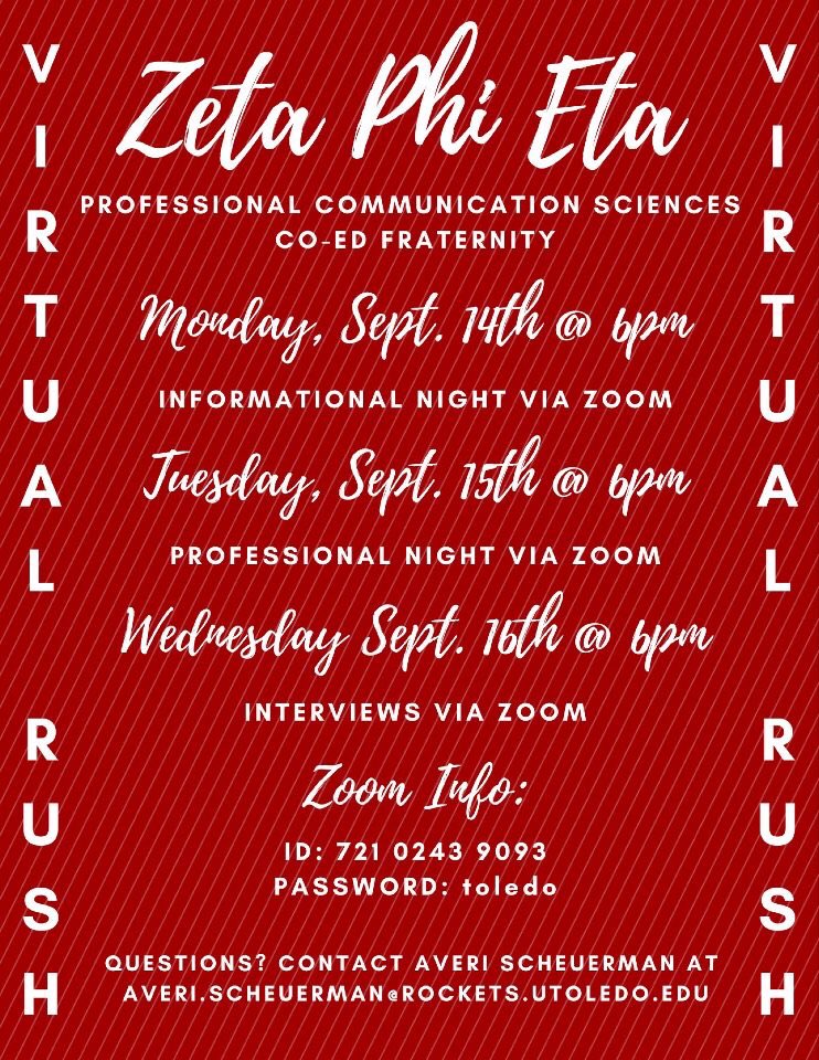 Join us for the first night of rush tonight at 6pm! #zetaphieta #toledorockets #utoledo