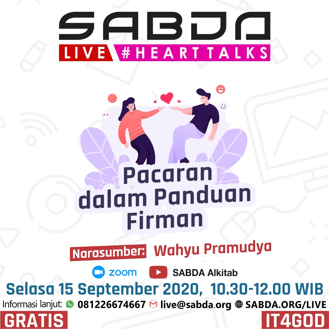 sabdawanita's tweet photo. Yuk gabung ....
Catat tanggal dan waktunya! Jngn lupa pula ajak sebanyak mungkin teman, rekan& keluarga untuk bergabung. Salam IT4God!
#SABDALive
#PassionSeries
#BibleTalks
#PelayananPemuda
#PelayananRemaja
#BibleForYouth
#YouthMinistry
#Zoominar
#IT4God
#YLSA
#SABDA
#dirumahaja https://t.co/ox8ou8psQz