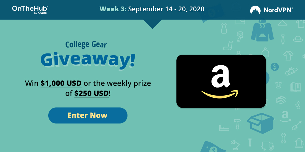 OnTheHub's tweet photo. It's the 3rd week of the College Gear Giveaway, featuring NordVPN 🎉🎉🎉. Don't miss your chance to win the $1,000 Grand Prize of the weekly prize of $250 😉
👉 Enter here https://t.co/iWZHri7n8S
.
.
#cgg2020 #BacktoSchool #onthehub #onthehubeStore https://t.co/My8fThD8Ae