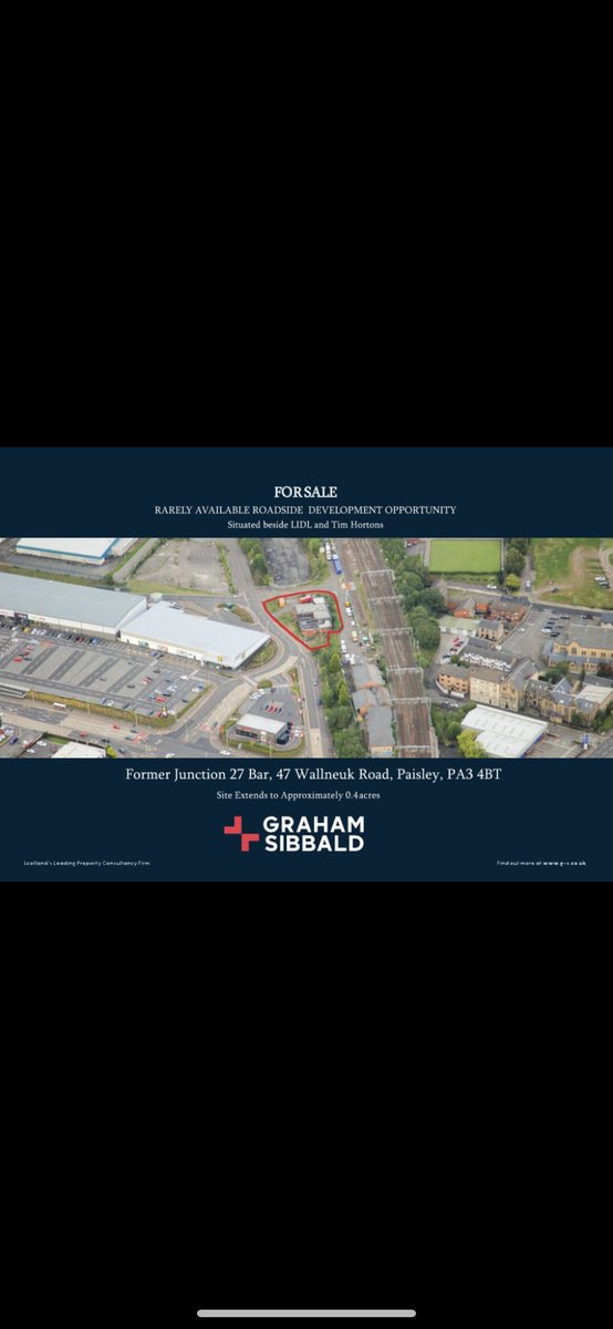PropertyWood's tweet photo. For Sale - Our premium roadside development site is now available for sale in Paisley. Site extends to 0.4acres. Suitable for Drive-thru, Petrol Filling Station, trade counters or similar commercial schemes. For further details and viewings please contact our appointed agents. https://t.co/hwIJPyle6h